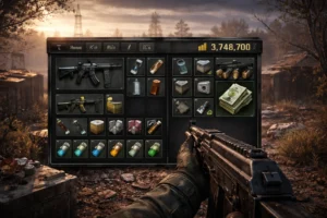 stalcraft rubles for sale | Stalcraft gameplay scene showing player inventory, weapons, and ruble currency interface in a post-apocalyptic survival environment