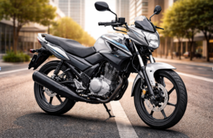 Yamaha Crosswave price comparison image showing a Yamaha Crosswave 125cc motorcycle parked on a city road with clear daylight, highlighting its sporty commuter design, fuel-efficient engine, alloy wheels, and practical urban riding appeal for budget-conscious buyers.